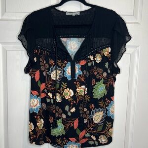 Daniel Rainn Women’s Sarahey floral top - Black w/ Swiss dot detail - Sz. PXL